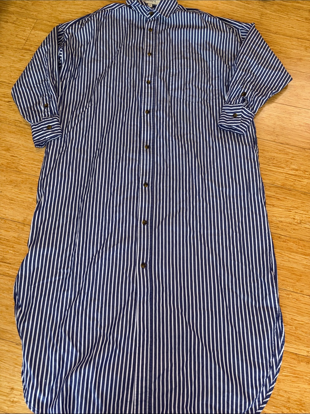 MAMÈNE Navy Blue Striped Phoebe Cotton Poplin Shirt Dress Size 0 preppy classic - Picture 5 of 10